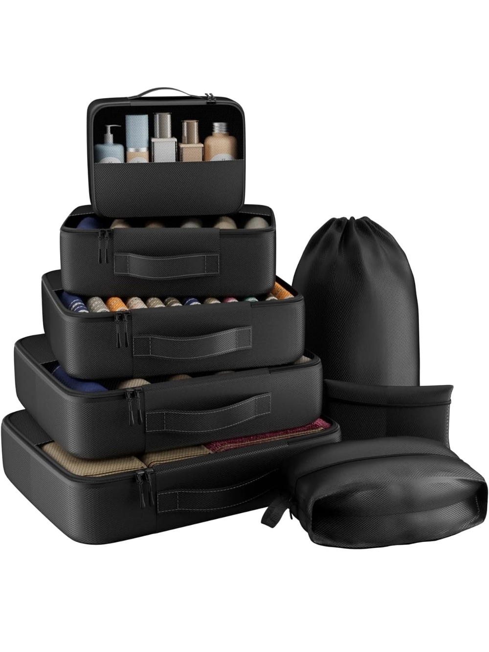 Travel Packing Cube Set with Toiletry Bag - Black